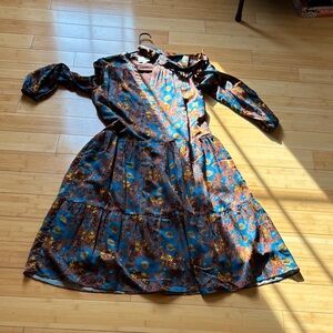 Floral Midi Dress in Blue and Brown